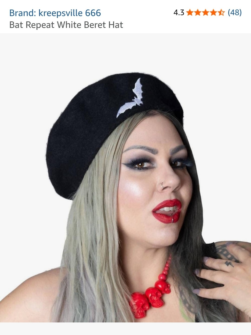 Kreepsville 666 Black Beret with White Bat Accent